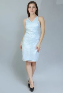 Light Blue Sequinned Sleeveless Women Dress