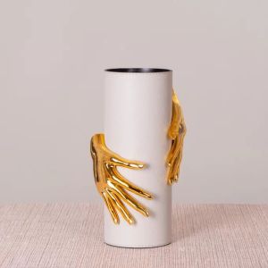 Hand Of Honey (Grey/Gold) Faux Leather Vase