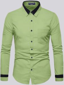 Mens Light Green Solid Cotton Blend Regular Fit Casual Shirt