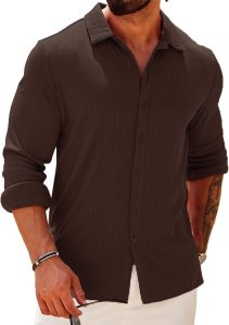 Mens Plain Cotton Dark Brown Slim Fit Shirt