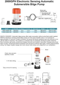 Automatic Submersible Boat Bilge Water Pump 24v DC 2000gph