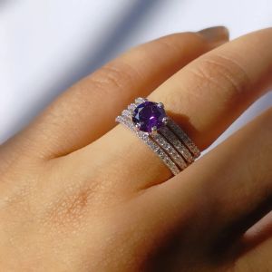 925 Silver Natural Amethyst Prism Ring