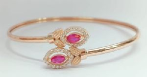 925 Silver Oval Shape Pink Stone Bangle Bracelet