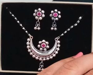 925 Silver Oxidised Phulwari Mangalsutra