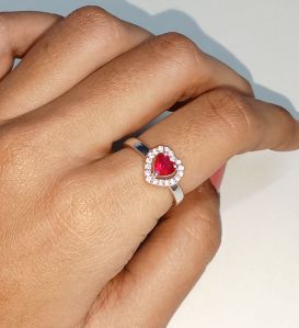 925 Silver Sweet Heart Pink Ring