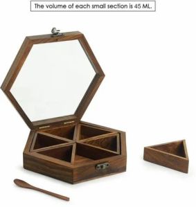 Hexagonal Wooden Spice Box