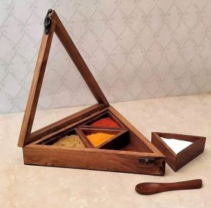 Triangle Wooden Spice Box