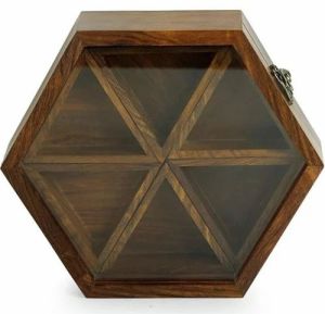 Hexagonal Wooden Spice Box