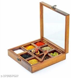 Square Wooden Spice Box