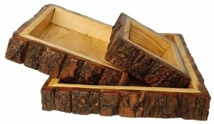 Stylish Wooden Bark Serving Platter Set