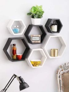 Hexagon Wooden Wall Mounted Shelf