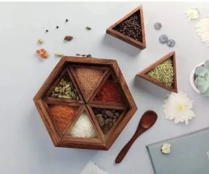 Hexagonal Wooden Spice Box