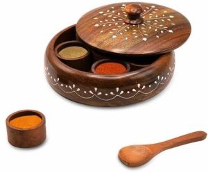 Round Wooden Spice Box