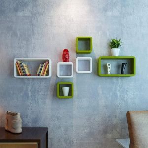 White &AMP; Green Wooden Wall Mounted Shelf