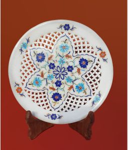 White Round Marble Stone Inlay Plate