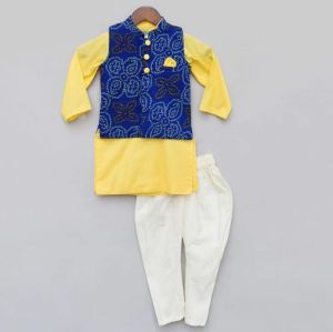 Boys yellow Kurta Pajama Nehru Jacket Set