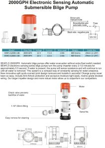 Automatic Submersible Boat Bilge Water Pump 12v DC 2000gph