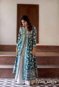 Cotton Embroidery Gown Palazzo Set