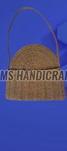 Leather Raffia Crochet Hand Bag