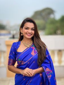 blue weaving soft paithani silk saree