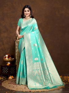 Meena Sea Green Pure Silk Saree