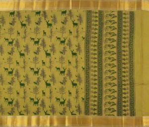 Ksr Handlooms Semi Linen Print Saree