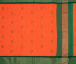 Ksr Handlooms Dark Orange and Green Gadwal Work Saree