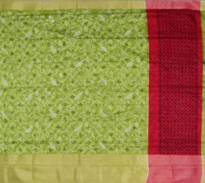 Ksr Handlooms Green Printed Linen Work Saree