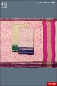 Ksr Handlooms Pink Border Gadwal Work Printed Saree