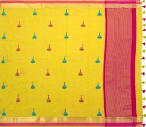 Ksr Handlooms Yellow Muga Work Cotton Saree