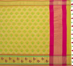 Ksr Handlooms Olive Yellow Muga Work Printed Saree