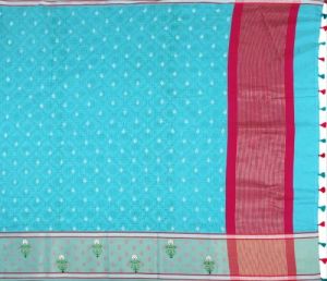 Ksr Handlooms Maroon and Sky Blue Muga Work Saree