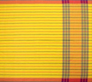 Ksr Handlooms Yellow Kollam Striped Printed Saree
