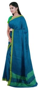 Ksr Handlooms Blue Kollam Embossed Cotton Saree