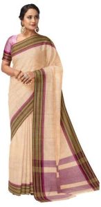 KSR Handlooms Cream Kollam Cotton Saree