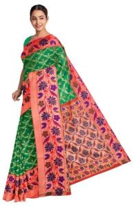 KSR Handlooms Floral Design Green Muga Gadwal Cotton Saree