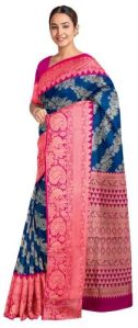 Ksr Handlooms Magenta and Blue Muga Gadwal Silk Saree