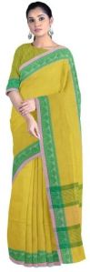 Ksr Handlooms Olive Green Plain Cotton Saree