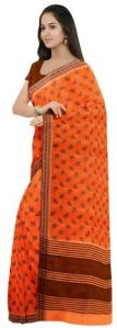 Ksr Handlooms Orange Khadi Cotton Printed Saree