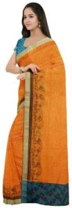 Ksr Handlooms Orange Semi Linen Printed Saree