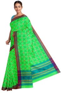 Ksr Handlooms Parrot Green Khadi Cotton Printed Saree