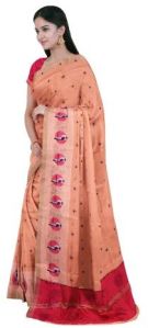 Ksr Handlooms Peach Embroidered Linen Work Saree