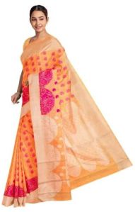 KSR Handlooms Peach Muga Allover Cotton Printed Saree