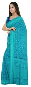 Ksr Handlooms Sea Blue Muga Allover Printed Saree