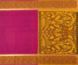 Ksr Handlooms Magenta and Yellow Gadwal Printed Saree