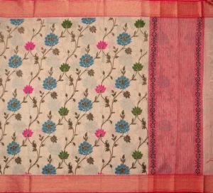 Ksr Handlooms Floral Design Linen Printed Saree