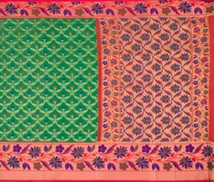 Ksr Handlooms Floral Design Green Muga Gadwal Cotton Saree