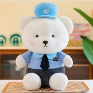 Blue and White Cotton Teddy Bear Toy with Cap