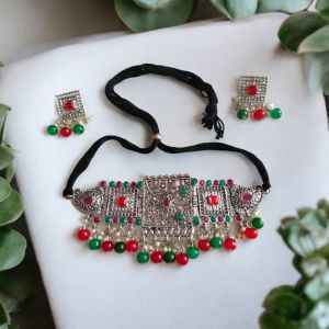 04 Oxidized Kundan Choker Necklace Set