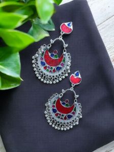 3O Ladies Multicolor Oxidized Chandbali Earrings